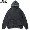 Erkekler Boy Hoodie Kazak Hip Hop Sonbahar Harajuku Streetwear Yıkanmış Hoodies Kazak Cepler Pamuk Gevşek Sokak Giyim 201113