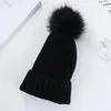 Cappello invernale femminile con pompon peloso carino per donna Berretti lavorati a maglia Hast da ragazza Berretto tinta unita Skullies spessi Berretti Cofano