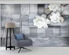 3D壁紙レンガの石ハイエンド3 d大理石の絶妙な白い花リビングルームの寝室の壁の覆いhdの贅沢3Dの壁紙