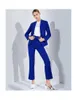 Kvinnors tvåbitar byxor skräddarsydda Royal Blue 2 Set Women Business Pants Office Formell Uniform Ladies Work Wear Blazer Outfit Pantsuit1