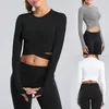 Vertvie Damen Langarm-Lauf-Shirts, sexy freiliegender Nabel, Yoga-T-Shirts, solide Sport-Shirts, schnell trocknend, Fitness, Fitnessstudio, Crop-Tops