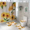 Bloemen Bad en Gordijn Set Antislip Douche Badkamer Voetkleed Woondecoratie Wc Vloermat 201119297D