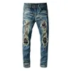 Diseñador de jeans clásicos Pantalones nostálgicos 70 años estilo para hombre delgado recto motorista flaco EE. UU. jeans hombres mujeres rasgado pant299O