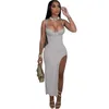 2022 Designer Women Maxi Dresses Sexy Suspender Low Cut Open Back Split Hip Wrap Dress Slim Bodycon Pencil Skirt Clubwear