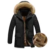 Mäns Down Parkas Trench Coat Mens Overcoat Tjock Varma Parka Men Fleece Fur Hood Winter Jacket Cargo Medium-Long