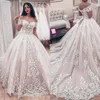 Nuevo árabe africano sexy una línea vestidos de novia fuera del hombro apliques de encaje completo cuentas vestido de bola de tul corsé espalda vestidos de novia formales