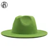 FS 60 cm groen geel randpatchwork vrouwen mannen wijd rand vilt fedora hoeden panama jazz caps feest cowboy trilby gambler hat222v