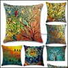 Coussin/oreiller décoratif Textiles de maison jardin mode peinture à l'huile oiseau taie d'oreiller coussin floral Er coton lin étui de bureau décoratif