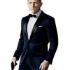 Custom Made Dark Blue Pak geïnspireerd door gedragen in James Bond Bruiloft Pak voor Mannen Groomsman Tuxedos Bruidegom bruidspakken 201105