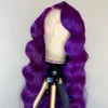 Dropship Colorful Wig Purple Color Faliste Szwajcarskie Przezroczyste Koronki Przednie Brazylijskie Dziewicze Ludzkie Włosy Peruki