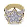 Super Star Gold CZ Bling Pierścień Micro Pave Cubic Cyrkon Symulowany Diament Hip Hop Mens Biżuteria Męskie Pierścienie
