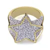 Super Star Gold CZ Bling Anel Micro Pave Zircão Cúbico Simulado Diamante Hip Hop Mens Jóias Mens Anéis