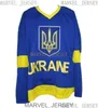 أي اسم رقم أوكرانيا الوطنية الرجعية الهوكي جيرسي الأزرق الحجم XS-5XL الرجال