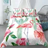 Cartoon Pink Flamingo Bedding Set 2 / 3pcs Geometriska Mönster 3D Bed Duvet Cover Pillowcases Kids Bekväma Quilt Cover Sets 201119