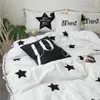 4/6 stks gewassen katoen vijfpuntige ster beddengoed set handdoek borduurwerk kwastjes dekbedovertrek set bedsheet kussenslopen koningin king maat T200706