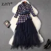 Neue Frühling Designer Büro Dame Zwei Stück Outfits Frauen Mode Retro Plaid Print Blazer und Midi Tüll Rock Anzug Sets 201130