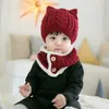 2 adet Eşarp Set Sıcak Örme Bebek Kış Kap Bonnet Çocuk Şapka Erkek Kız Kapaklar Erkek Kız Tığ Beanie Sonbahar Y201024