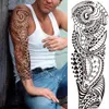 Manga de tatuaje temporal maorí tribal para hombres, mujeres, lobo adulto, tatuajes de león, pegatina negra, tortuga grande, Tiki, tatuajes falsos, suministros 3126852125