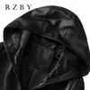 Rzby النساء 100٪ ريال جلد الغنم معطف مقنعين سترة الربيع الأزياء جلد طبيعي جاكيتات chaqueta موهير أعلى جودة 201029
