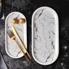 ノルディック大理石のセラミックオーバルプレート西洋料理デザートプレートジュエリー収納トレイ食器アクセサリー寿司シーフード料理201217