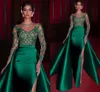 Robes de soirée de sirène élégantes 2022 robe formelle verte manches longues en satin sexy fente perles robes de bal robes de noiva6416565