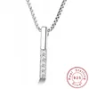 Simple Solid 925 Sterling Silver Vertical Bar Necklace Female 2mm Box Chain Clavicle Neckless Women Choker Kolye SN0413212309