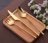4pcs/Set Stainless Steel Tableware Gold Cutlery Set Knife Spoon And Fork Set Dinnerware Korean Food Cutlerys Kitchen Accessories HH9-3678