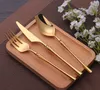 4 sztuk / zestaw stołowych stołów ze stali nierdzewnej Gold Cutlery Zestaw noża łyżka i widelec Zestaw obiadowe Koreańskie Cutlery Kochania Akcesoria kuchenne HH9-3678