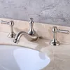 Rubinetti per lavandino del bagno Becola Design Rubinetto per lavabo in nichel spazzolato Doppia maniglia Set da 3 pezzi Rubinetto e miscelatore acqua freddaB-618L1