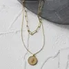 Catene Appannamento Acciaio Inossidabile 316 Placcatura in Oro 14k Doppi Strati Clip di Carta Catena Retro Ritratto Collane di Monete per Le Donne283c