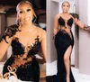 2022 Plus Size Arabo Aso Ebi Black Mermaid Sparkly Prom Dresses Pizzo in rilievo Sera sexy Festa formale Secondo ricevimento Compleanno Abiti di fidanzamento ZJ334