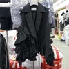 EWQ Autumn Warstwy odzieży wierzchołek Ruffle Design Fashable Loss Fashion Black Blazer Vesterie