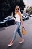 Jeans femme français TK ~ 2020 printemps et été style compte bas élastique soie taille haute tube droit jean neuf Leggings femmes