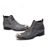 Inverno Impressão Homens Sapatos Genuíno Botas De Couro Moda Metal Toe Boots Plus Size Ankle Botas
