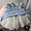 Küçük Kızlar Vintage Smocked Elbiseler Balo 2021 Yaz Kız Kısa Kollu Nakış Smock Elbise Parti Doğum Günü Için Vestidos G1218