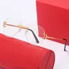 ファッションメンズヒキガエルミラーサングラス女性用リムレスメガネクラシックメタルテクスチャデザインゴールドティーグレーシートカスタマイズ可能な処方エレガントな眼鏡ボックス
