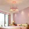 Led chambre d'enfants lustre en cristal filet rouge ins princesse fille dessin animé couronne protection des yeux gradation étude chambre lustre