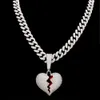 Hip Hop Schmuck Designer Halskette Iced Out Anhänger Kubanische Gliederkette Gold Diamant Break Heart Anhänger Luxus Bling Charm Rapper Me273u