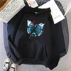 Blå Butterfly Print Man Sweatshirt Oversize Fleece Pocket Hooded Sweatshirt Vintage Comfortable Hoody Hip Hop Anime Streetwear H1227