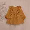 Niños pequeños Bebé Niña Vestido de otoño Volantes Manga larga Sólido Algodón Lino Fiesta Vestido informal Ropa 1- LJ200923