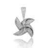 Hip Hop Small Size Micro Paved Cubic Zircon Rotatable Personalized Windmill Pendant Necklace for Men Women