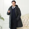 メンズダウンパーカージャケット2022冬の長い父の着用濃厚な暖かいレジャー中年と老齢のフード付きコート