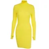 InstaHot Turtleneck Long Sleeve Skinny Mini Dress Women Autumn Sexy Sporting Style Dresses 4 Color Bodycon Slim Yellow Clubwear T200521