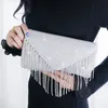 Pochette vintage Busta con diamanti argento Borsa da donna da sera per matrimonio Borsa a tracolla con nappa a catena