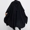 Novas mulheres inverno preto longo casaco senhoras algodão moda cardigan jaquetas mulheres-s harjuku capuz capuz capes ponchos y Capas mujer 201210