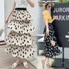 Sommer Frühling Mode Lange Layered Plissee Rock Polka Dot Print Rock Frauen Elegante Elastische Taille Midi Röcke B0D116N Y1214