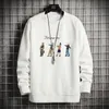 Långärmad Harajuku Sweatshirts Män 2020 Ny Mode Tecknad Färg Hoodie Mens Casual O-Neck Patchwork Sweatshirt för unga män Y0111