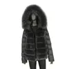 Płaszcz Real Rabbit Fur z kapturem Czarna kurtka Zimowa kobiety