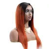 Laranja Colorido Cabelo Humano 4x4 Lace Wig Encerramento linha reta do Brasil Remy 1B / 350 Glueless perucas para mulheres negras Ombre trançada peruca dianteira do laço