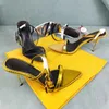 Nuovo designer sexy sandali con cinturino in pelle con tacco alto donna serratura dorata decora tacchi alti in metallo sandali estivi cinturino alla caviglia scarpe da festa donna